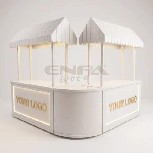 Beyaz Gold LED Logolu Çift Kanopili Fuar Standı - ENF-003 Beyaz Gold LED Logolu Çift Kanopili Fuar Standı
