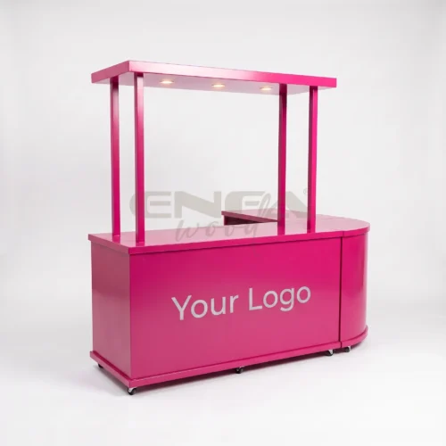 Pembe Asimetrik Vitrin Satış Standı