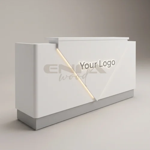 Minimal Çapraz LED Şeritli Resepsiyon Bankosu