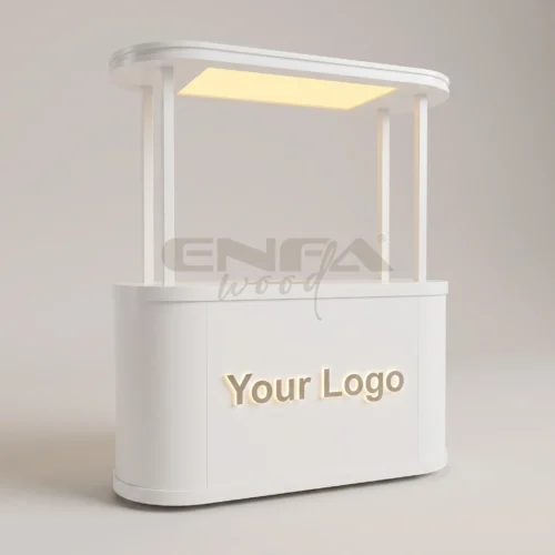 Beyaz Oval Kemer Tavanlı LED Logolu Satış Standı