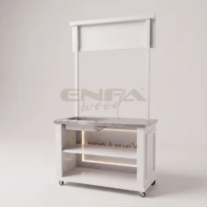 Yükseltilmiş Tabelalı Beyaz Bar Standı - ENF-018 Yükseltilmiş Tabelalı Beyaz Bar Standı