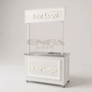 Yükseltilmiş Tabelalı Beyaz Bar Standı - ENF-018 Yükseltilmiş Tabelalı Beyaz Bar Standı