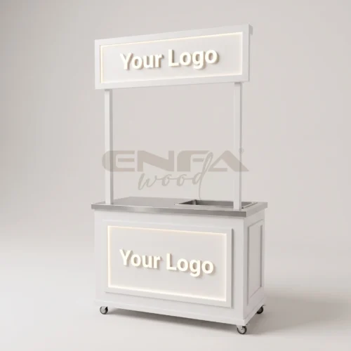 Yükseltilmiş Tabelalı Beyaz Bar Standı - ENF-018 Yükseltilmiş Tabelalı Beyaz Bar Standı