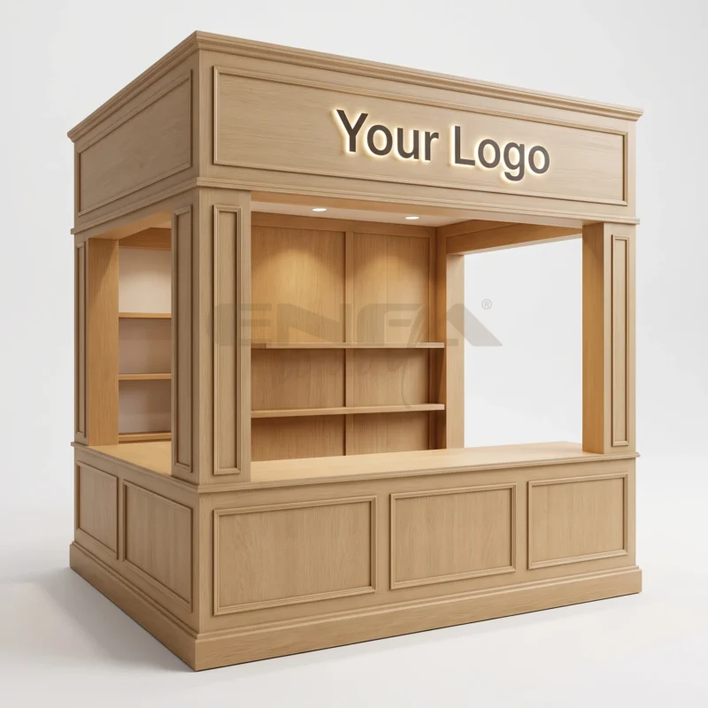 Ahşap Kaplama Spot Aydınlatmalı Satış Kioskı - ENF-183 Ahşap Kaplama Spot Aydınlatmalı Satış Kioskı