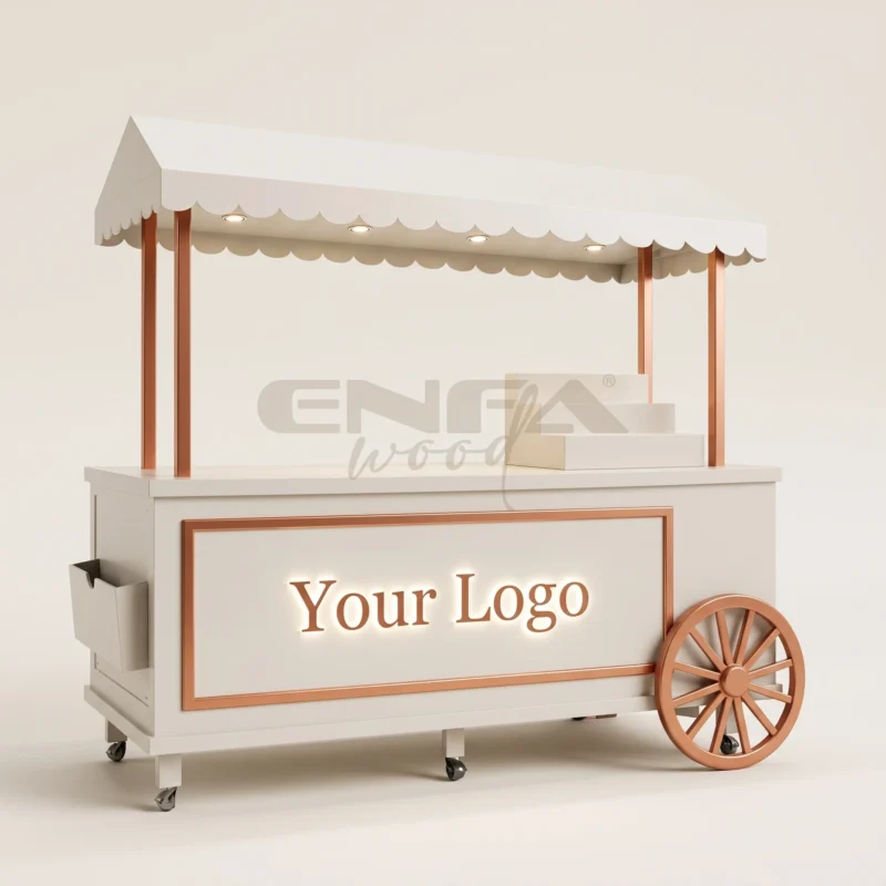 Rose Gold Detaylı Vintage Tekerlekli İkram Arabası - ENF-195 Rose Gold Detaylı Vintage Tekerlekli İkram Arabası