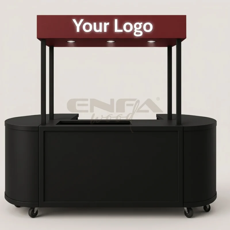Bordo Tavanlı Siyah Oval Satış Standı