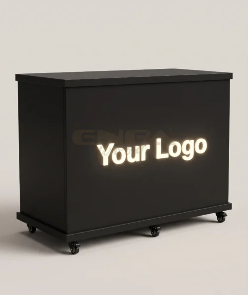 Minimalist Siyah LED Logolu Satış Bankosu