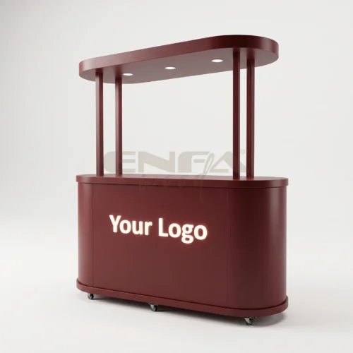 Oval Bordo LED Işıklı Satış Bankosu - ENF-243 Oval Bordo LED Işıklı Satış Bankosu