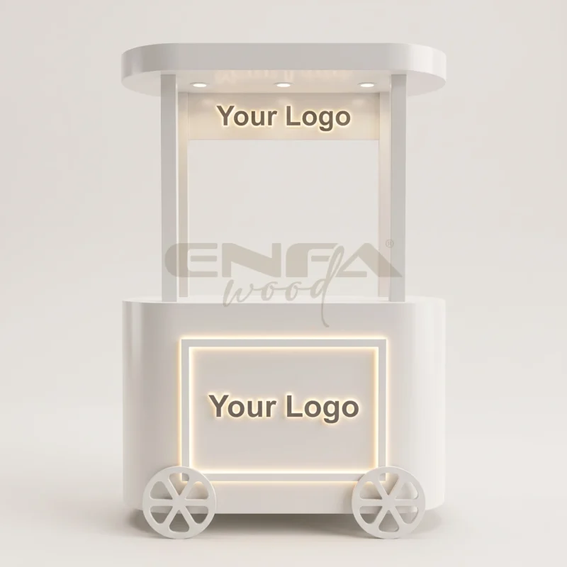 Beyaz Dekoratif Tekerlekli Oval Promosyon Standı – ENF-288 Beyaz Dekoratif Tekerlekli Oval Promosyon Standı