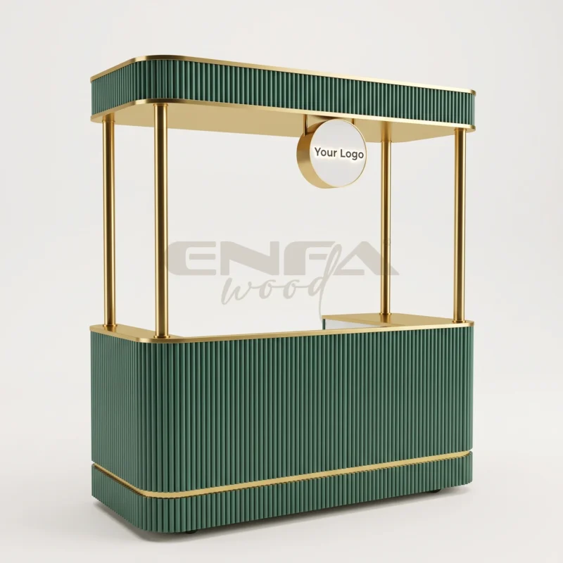 Yeşil Kanelalı Gold Detaylı Lüks Satış Standı