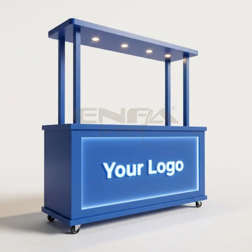 Lacivert Kemer Çatılı LED Logo Satış Standı
