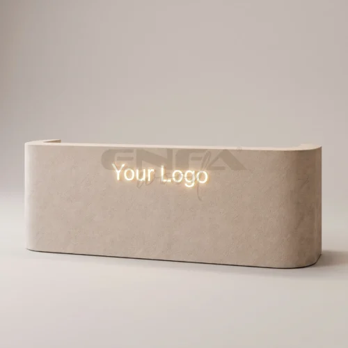 Süet Dokulu Minimalist Oval Resepsiyon Bankosu