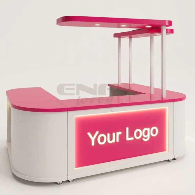 Pembe Vurgulu Asimetrik Çift Katlı Satış Standı - ENF-070 Pembe Vurgulu Asimetrik Çift Katlı Satış Standı
