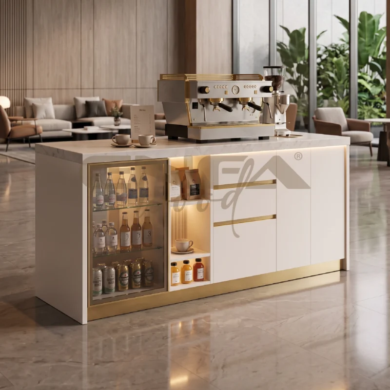 Gold Detaylı Mermer Tezgahlı İkram Stand