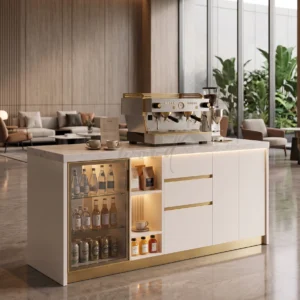 Gold Detaylı Mermer Tezgahlı İkram Stand