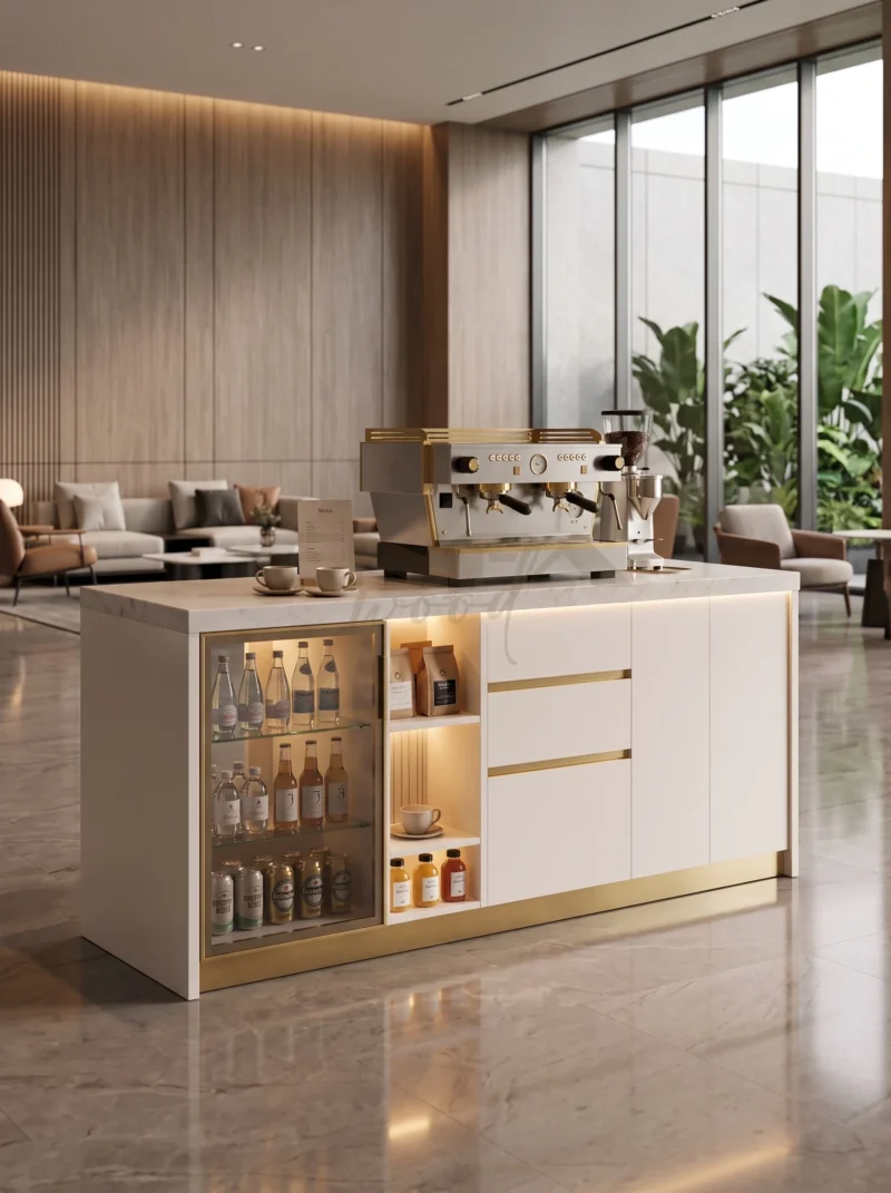 Gold Detaylı Mermer Tezgahlı İkram Stand